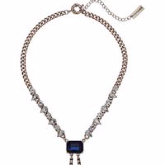 New Steve Madden Blue Emerald Shape Y Necklace - Picture 4 of 5